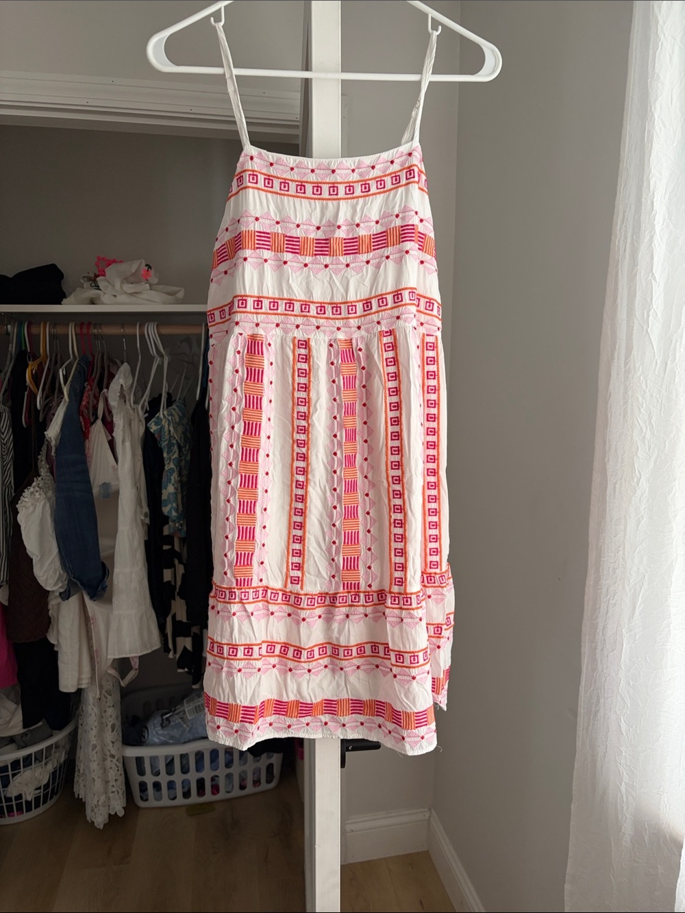 Savanna Jane White Dress with Pink & Orange Embroidery size Medium
